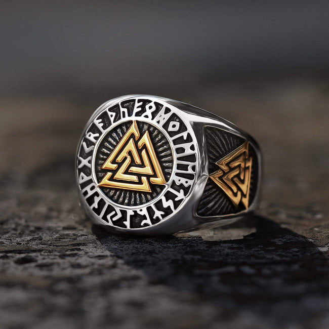 Runes Valknut Triangle Stainless Steel Viking Ring Hover Image