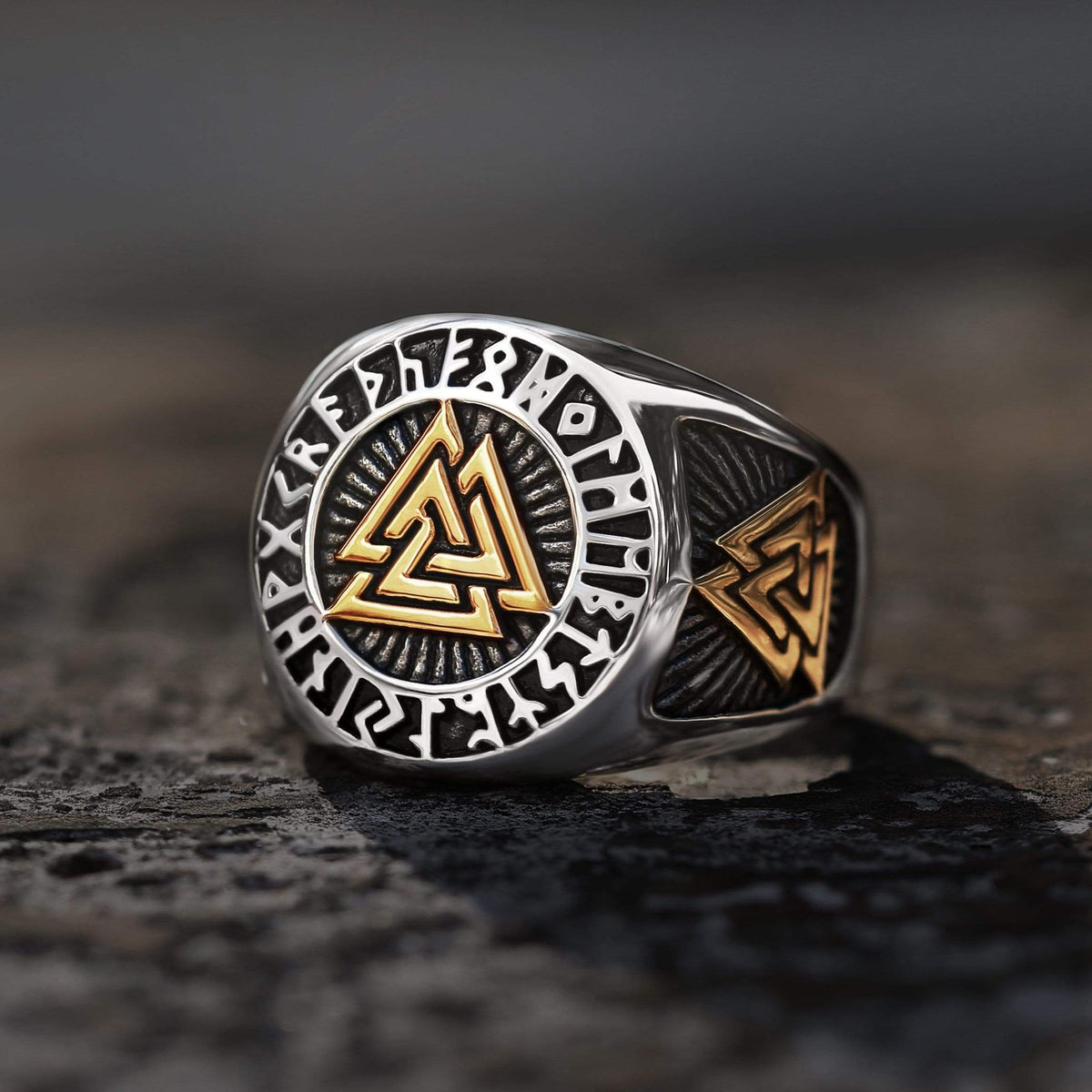 Runes Valknut Triangle Stainless Steel Viking Ring