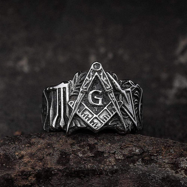 Classic Masonic Symbol Stainless Steel Freemason Ring Hover Image