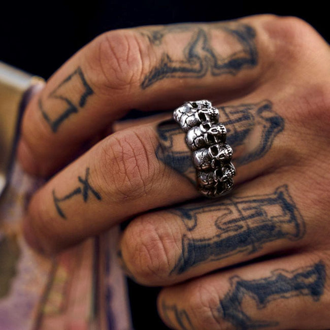 Surrounded Titanium Stainless Steel Skull Ring Hover Image