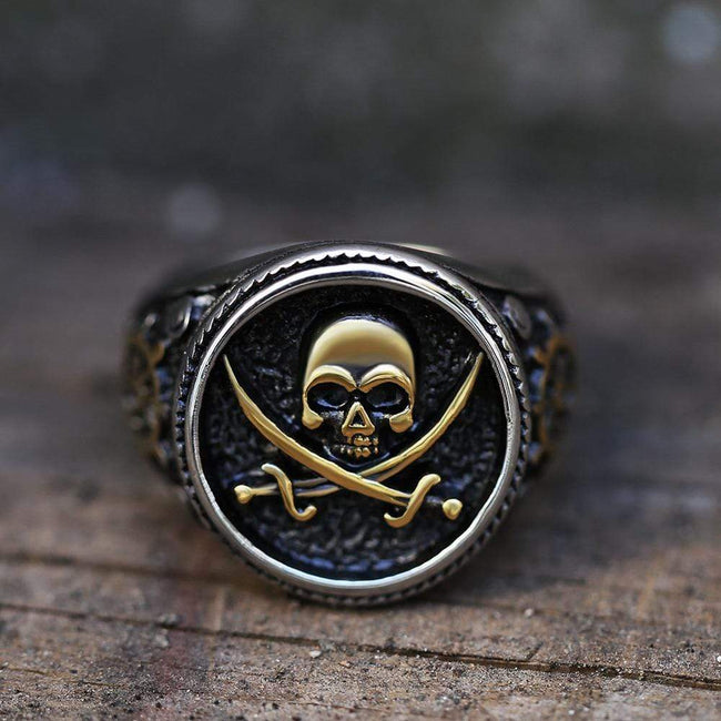 Retro Pirate Stainless Steel Skull Ring Hover Image