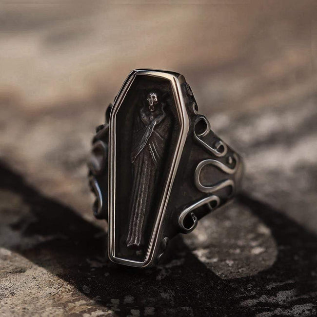 Vampire Coffin Stainless Steel Skull Ring Hover Image