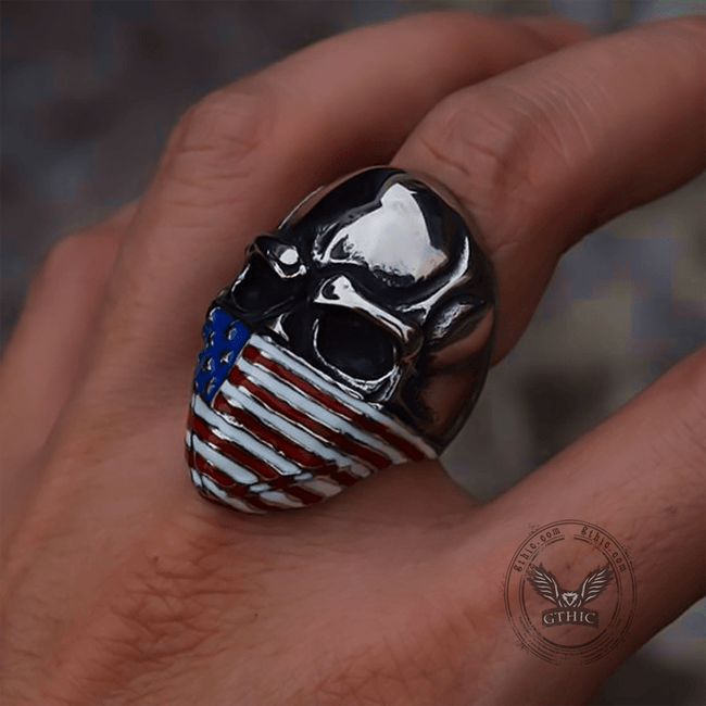 American Flag Stainless Steel Skull Ring Main Image