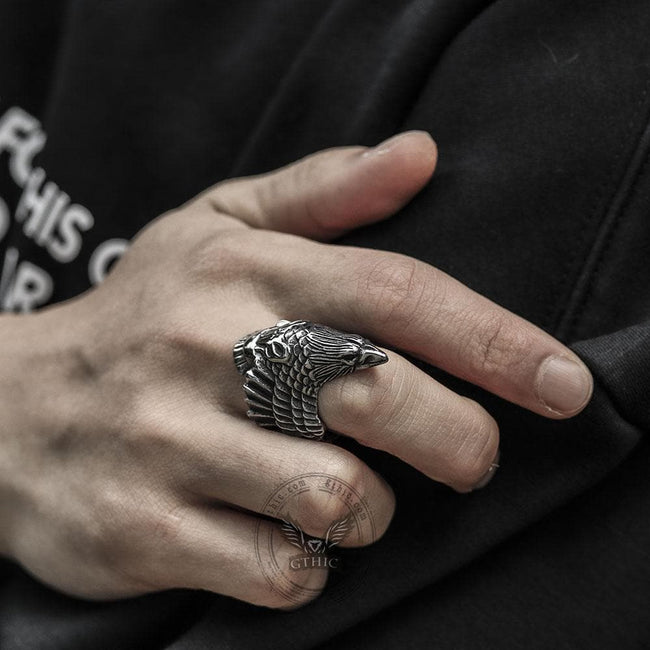 Crow 316L Stainless Steel Beast Ring Main Image
