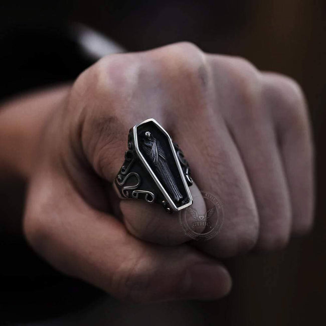 Vampire Coffin Stainless Steel Skull Ring Main Image