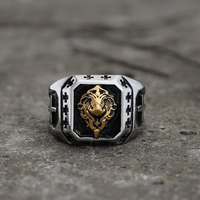Golden Lion Stainless Steel Beast Ring Hover Image