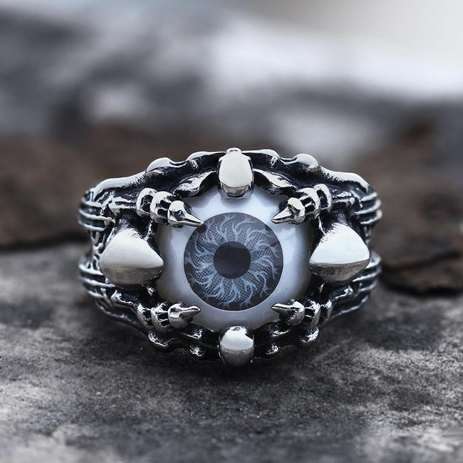 Greek Evil Eye Stainless Steel Skull Ring Hover Image