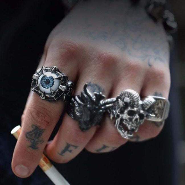 Greek Evil Eye Stainless Steel Biker Ring Main Image