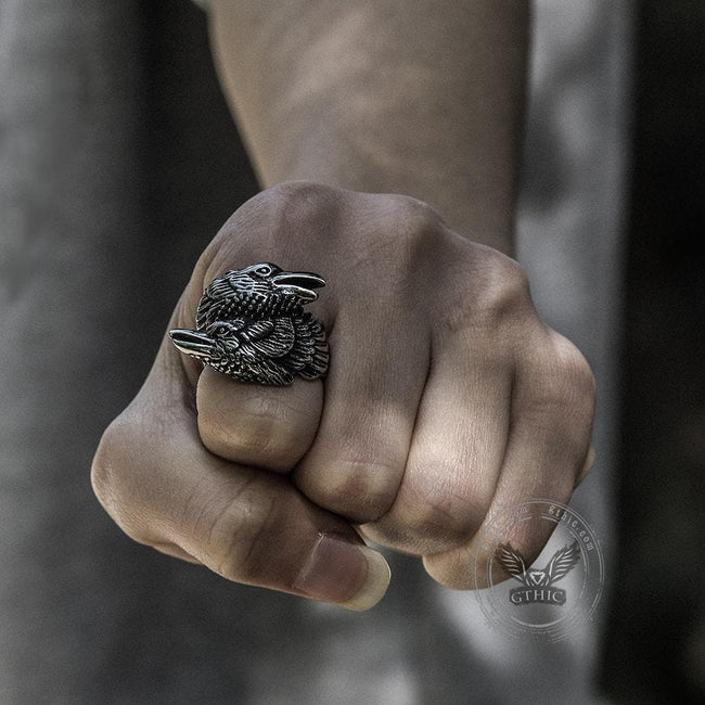 Odin Ravens Huginn and Munin Stainless Steel Viking Ring Main Image