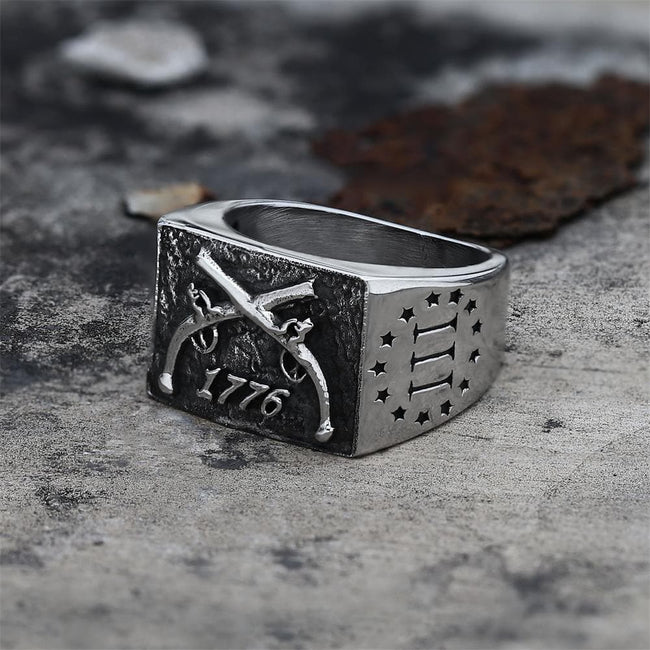 1776 Crossed Guns Stainless Steel Ring Hover Image