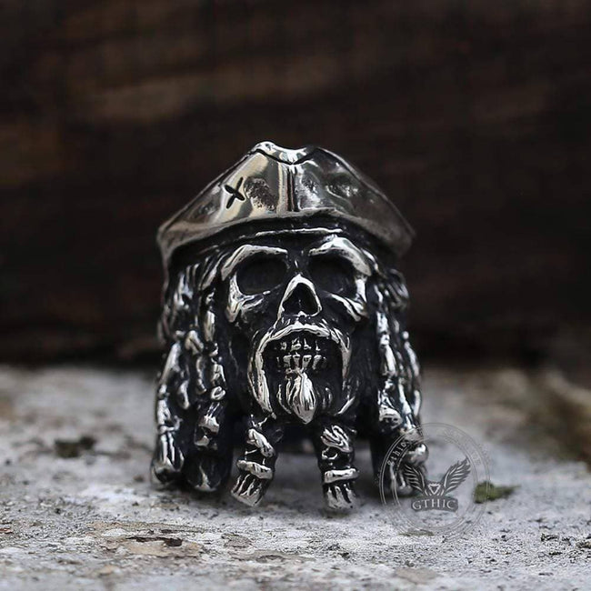 Pirate Captain Stainless Steel Skull Ring Hover Image