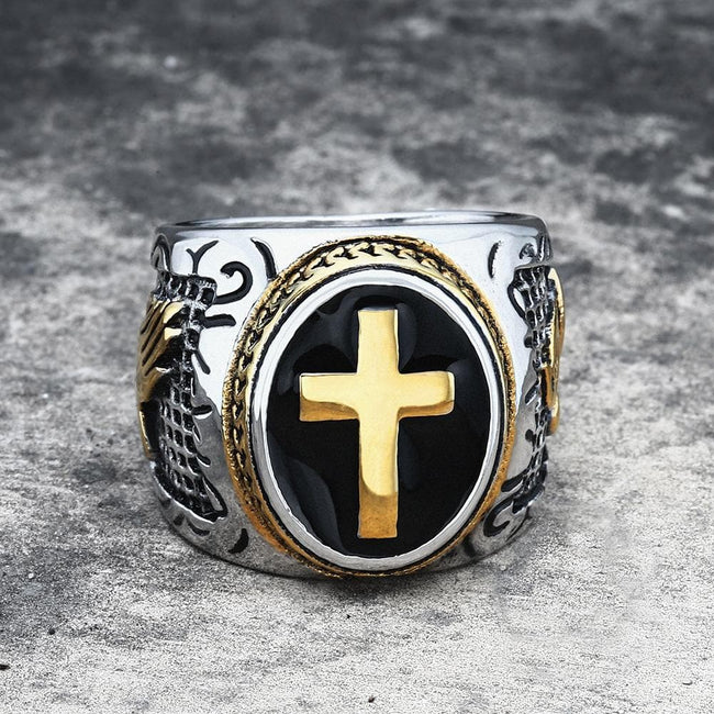 Retro Cross Stainless Steel Religious Ring Hover Image