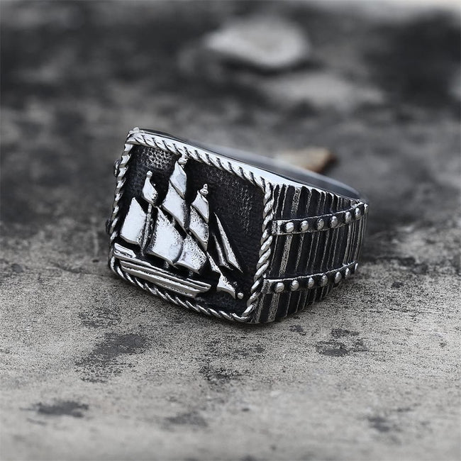 Barque Sailing Ship Stainless Steel Marine Ring Hover Image