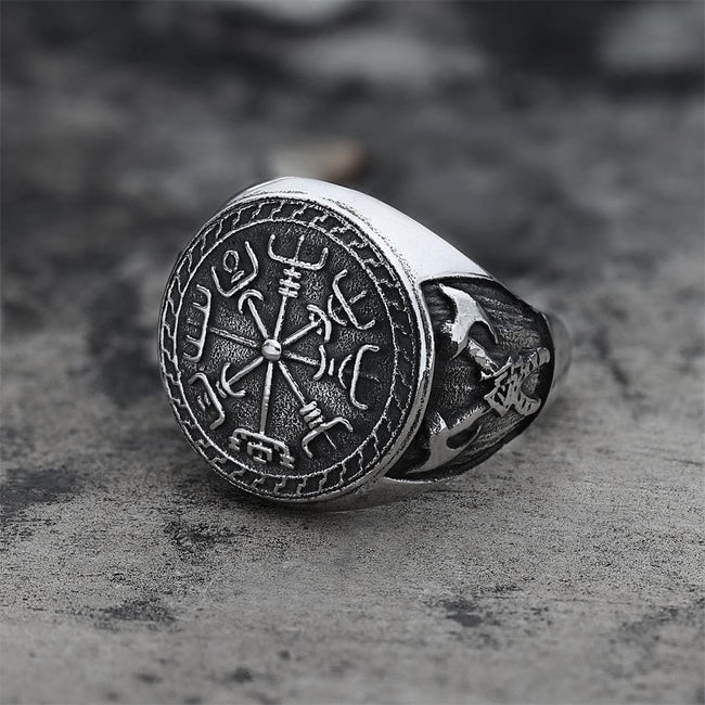 Viking Compass Vegvisir Stainless Steel Ring Hover Image