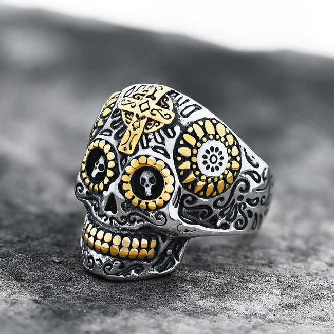 Vintage Cross Stainless Steel Sugar Skull Ring Hover Image