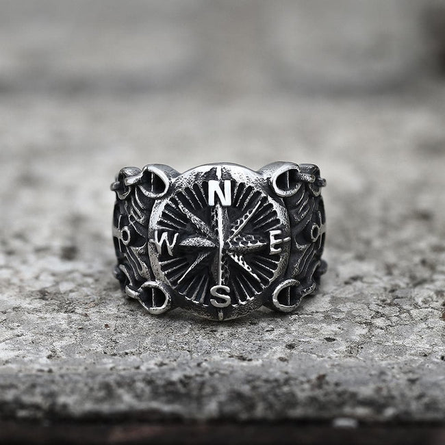 Vintage Northern Pirate Compass Stainless Steel Marine Ring Hover Image