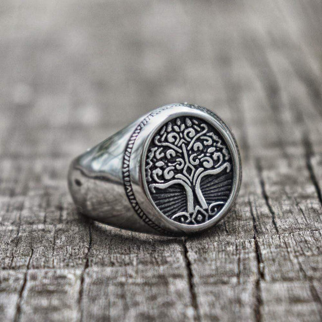 Tree of Life Signet Stainless Steel Viking Ring Hover Image