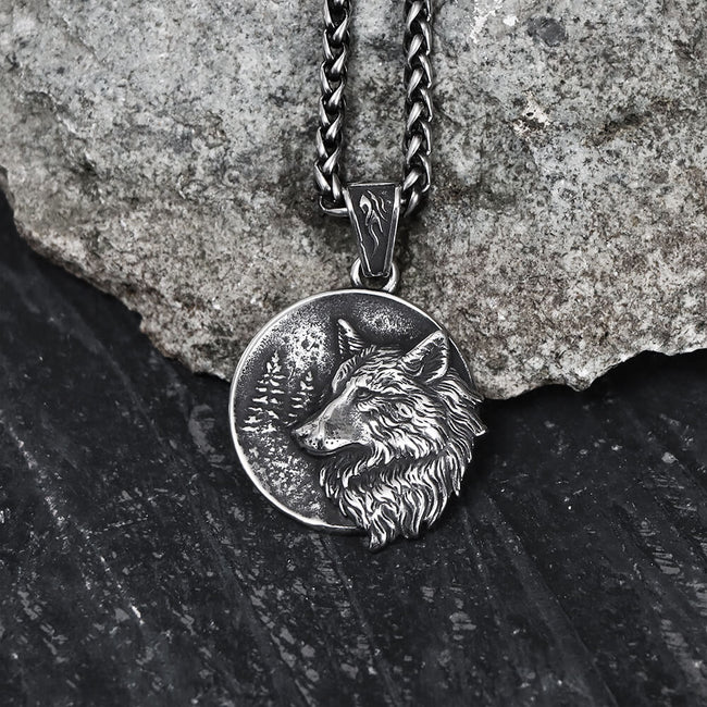 Guardian Wolf Stainless Steel Viking Pendant Hover Image