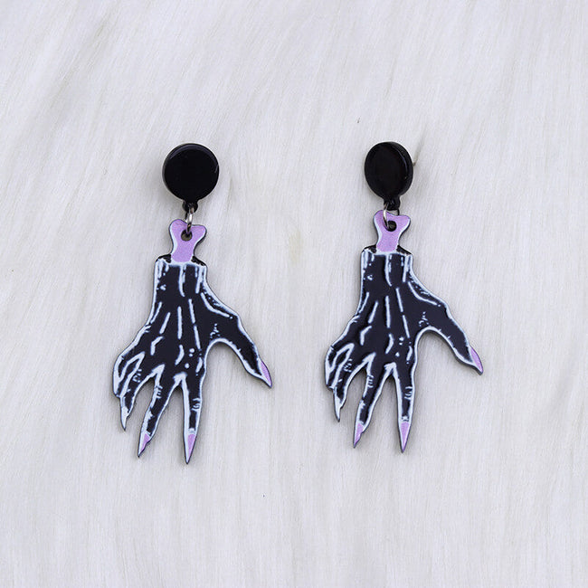 Halloween Skeleton Hands Acrylic Skull Earrings Hover Image