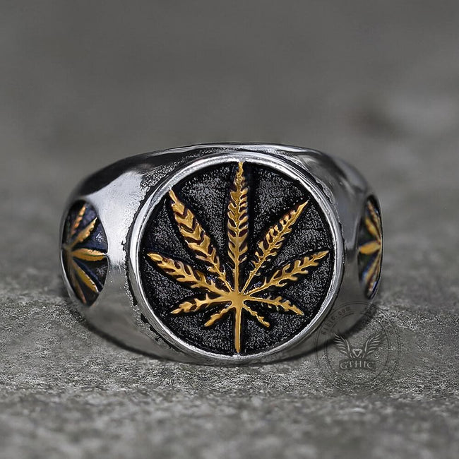 Hemp Leaf Stainless Steel Ring Hover Image