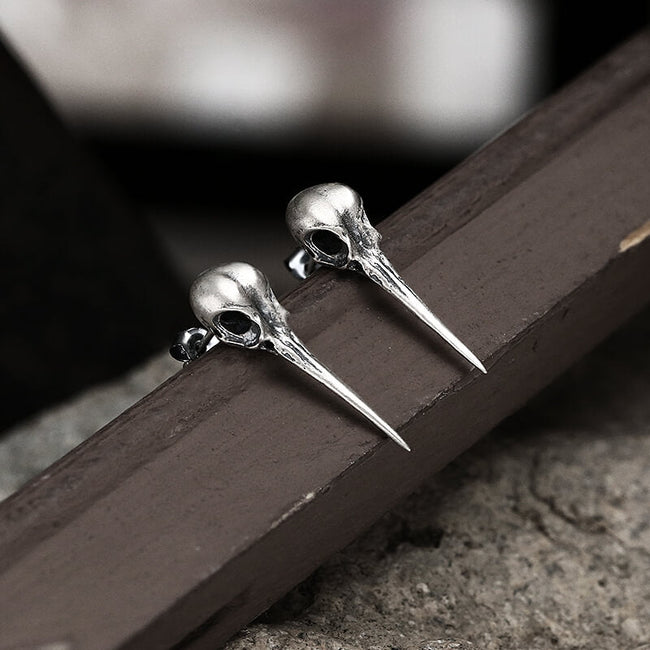 Hummingbird Skull Sterling Silver Stud Earrings Hover Image