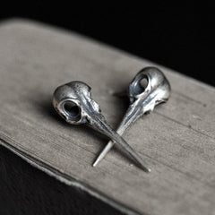 Hummingbird Skull Sterling Silver Stud Earrings