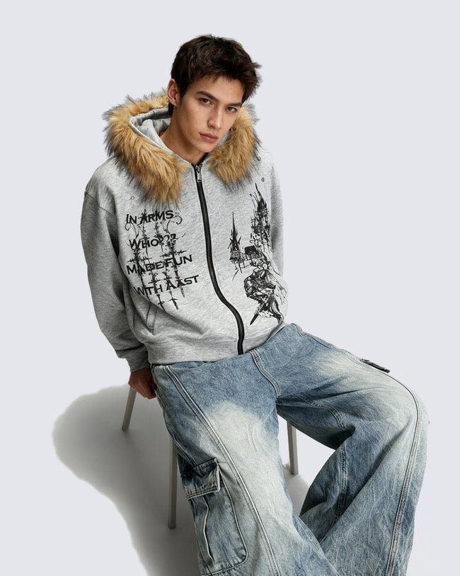 American Street Style Printed Hoodie Jacket Main Image