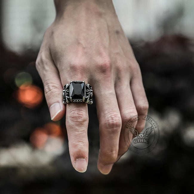 Iris Pattern Gem Stainless Steel CZ Ring Main Image