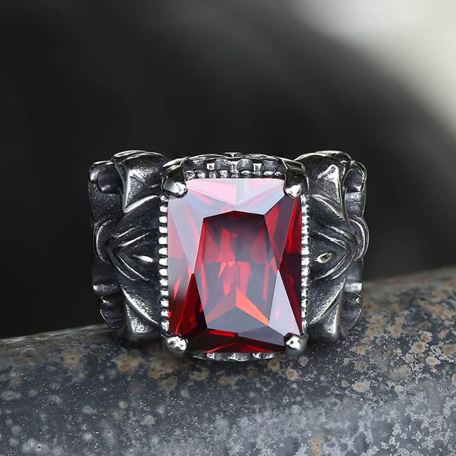 Iris Pattern Gem Stainless Steel CZ Ring Hover Image