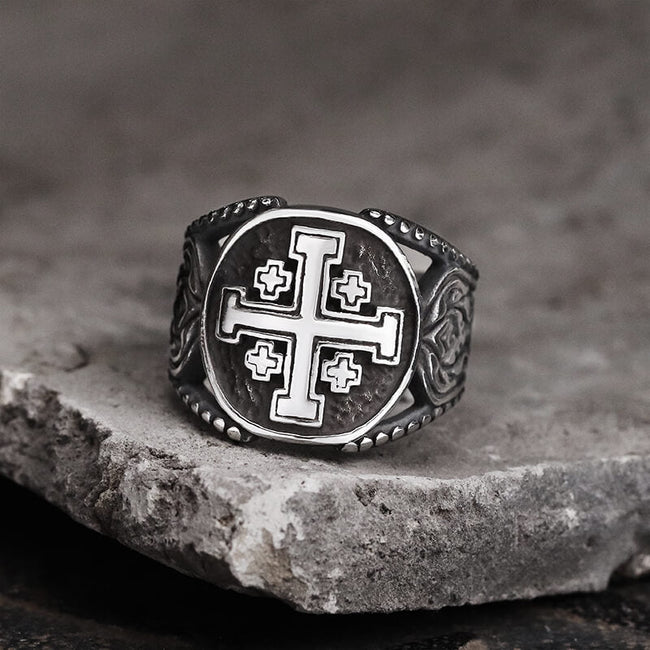 Jerusalem Cross Stainless Steel Religion Ring Hover Image