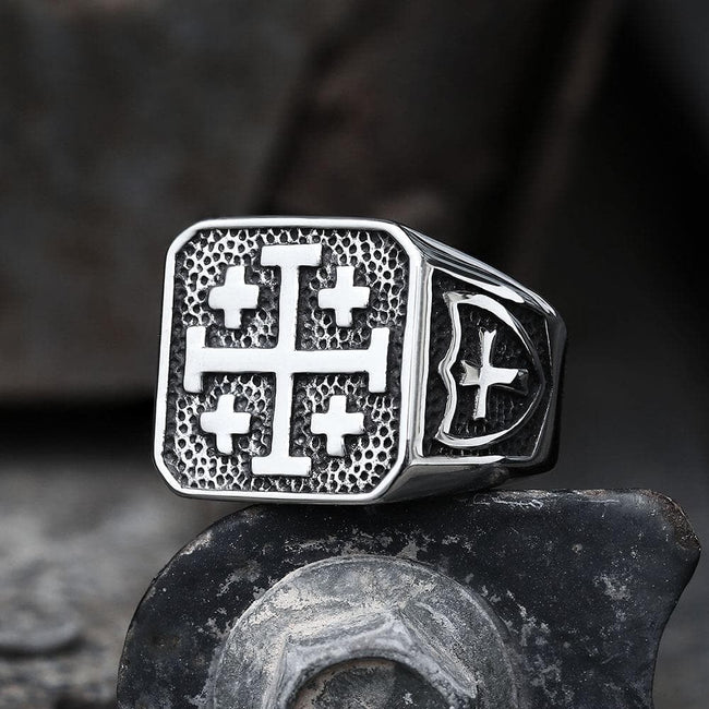 Jerusalem Cross Stainless Steel Ring Hover Image