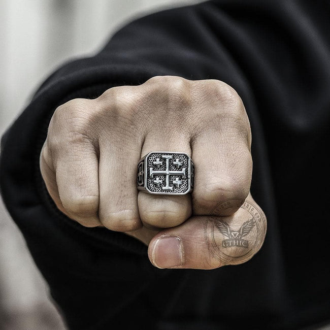 Jerusalem Cross Stainless Steel Ring Main Image
