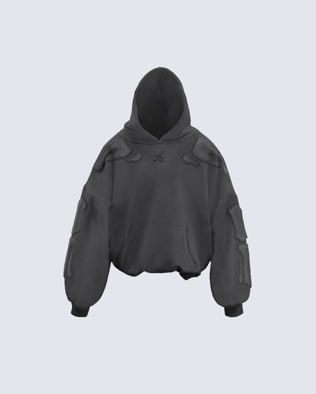 KIIKIO Warm Textured Double-Layer 3D Skeleton Hoodie Hover Image