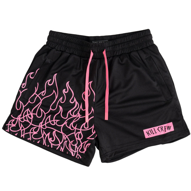 MUAY THAI FLAME SHORTS (MID THIGH CUT) - BLACK / PINK Hover Image