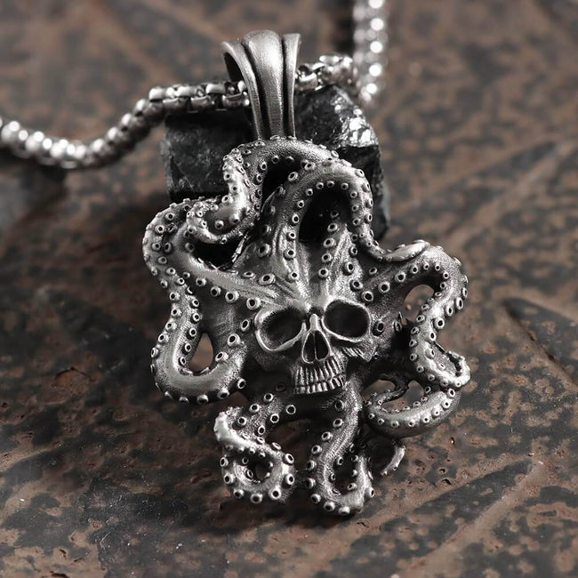 Kraken Octopus Pure Tin Skull Necklace Hover Image