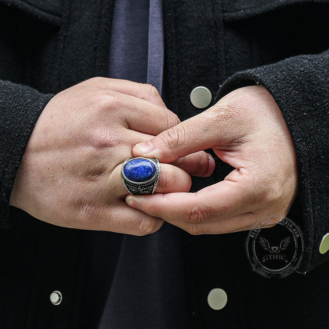 Lapis Lazuli Archangel Michael Stainless Steel Gemstone Ring Main Image