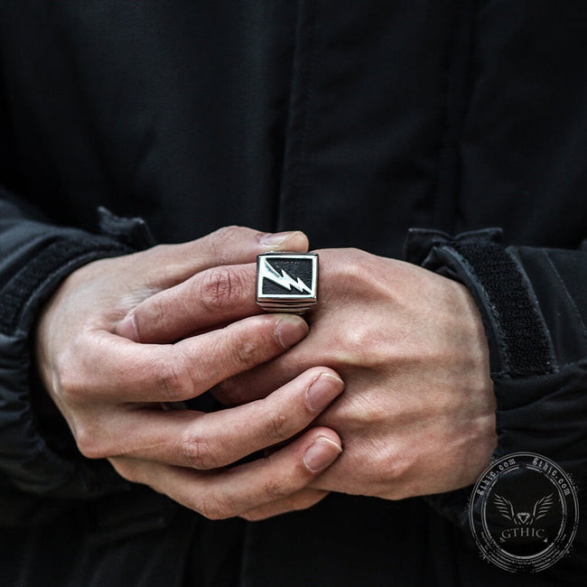 Lightning Bolt Stainless Steel Ring Main Image