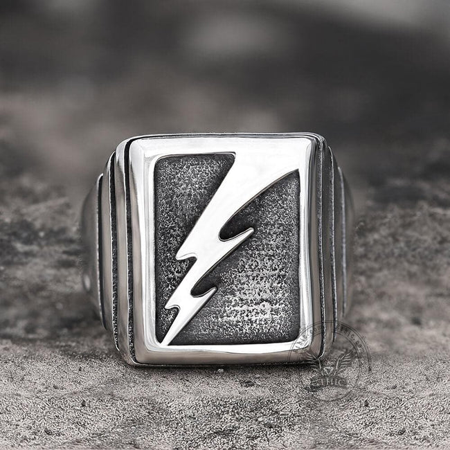 Lightning Bolt Stainless Steel Ring Hover Image