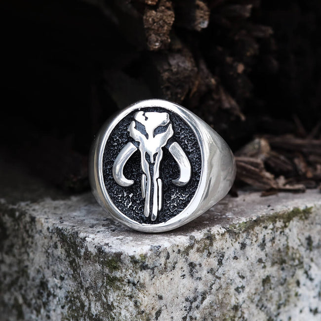 Mandalorian Symbol Stainless Steel Skull Ring Hover Image