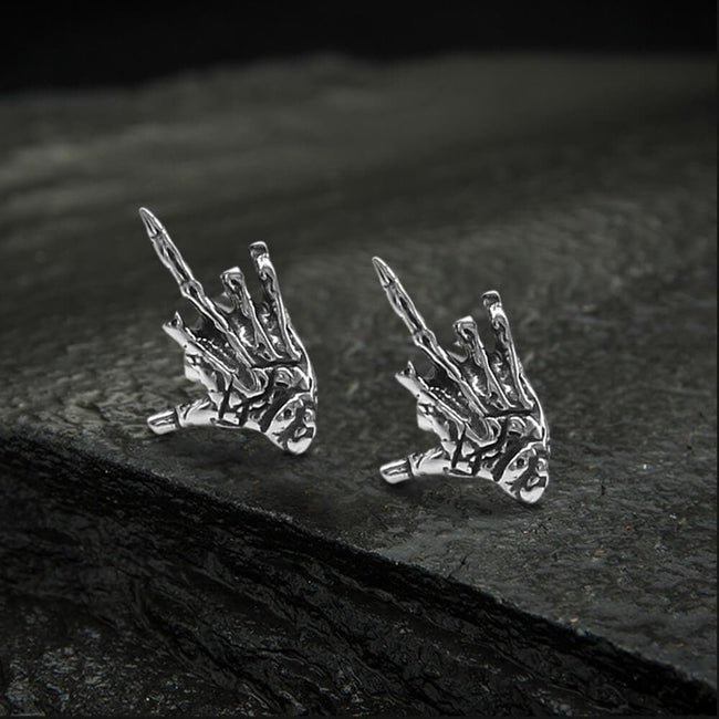 Middle Finger Ghost Hand Stainless Steel Ear Stud Hover Image