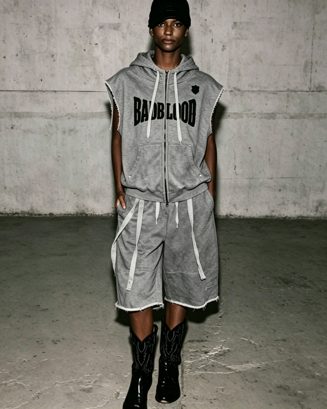 Vintage Washed Sleeveless Zip Hoodie Vest Main Image