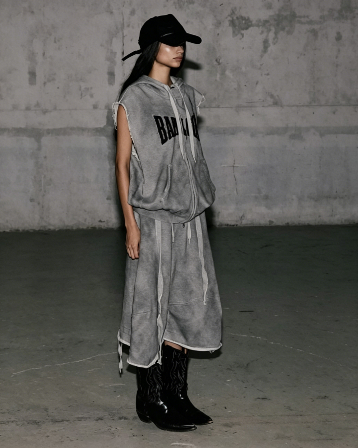 Vintage Washed Sleeveless Zip Hoodie Vest
