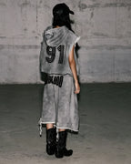 Vintage Washed Sleeveless Zip Hoodie Vest