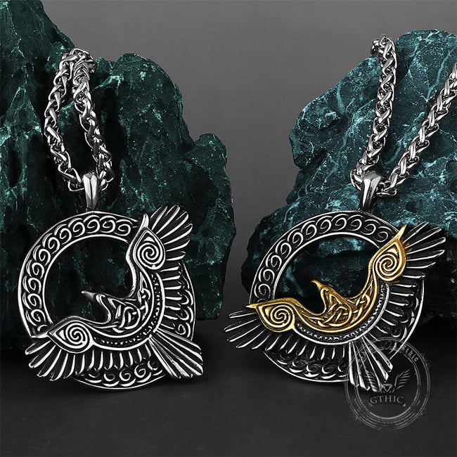 Nordic Odin Raven Stainless Steel Viking Pendant Hover Image