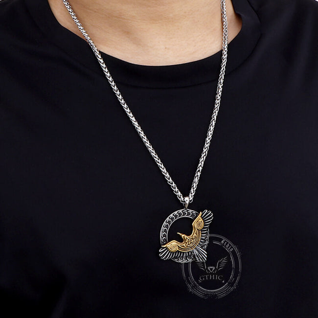 Nordic Odin Raven Stainless Steel Viking Pendant Main Image