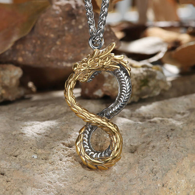 Norse Dragon Stainless Steel Ouroboros Pendant Hover Image