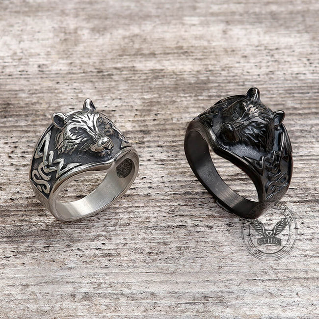 Norse Fenrir Wolf Stainless Steel Viking Ring Hover Image