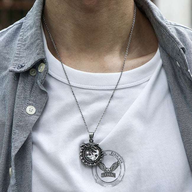 Ouroboros Skoll and Hati Wolf Stainless Steel Pendant Main Image