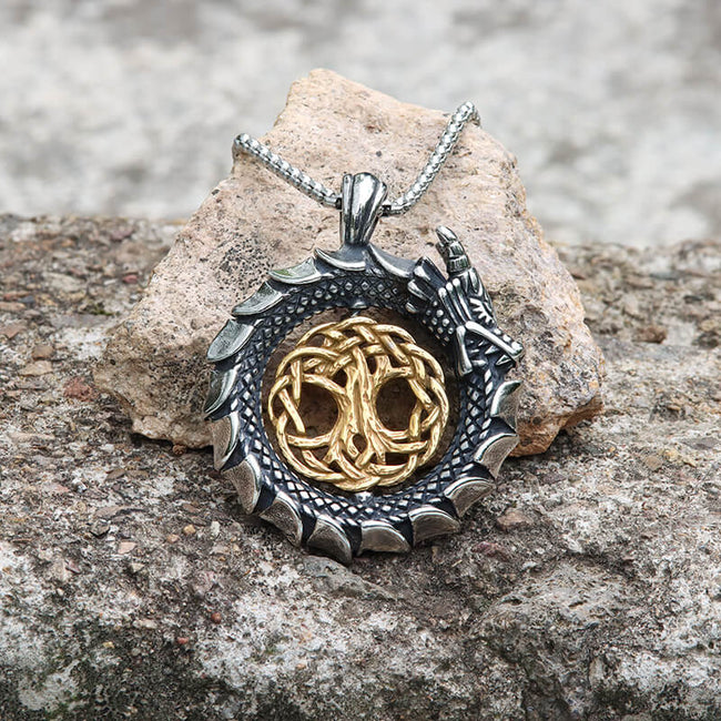 Ouroboros Tree of Life Stainless Steel Spinner Pendant Hover Image