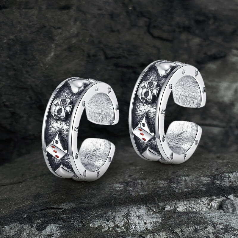 Poker Skull Sterling Silver Ear Cuffs